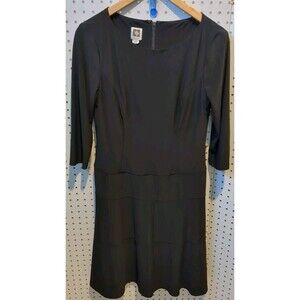 Anne Klein Dress Size 6 Black 3/4 Sleeve Zip
